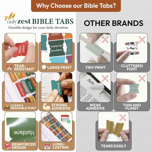 90 Christian Bible Tabs for Women, Men, and Kids - Assorted Colors - Large Print Laminated Labels - Bible Index Tabs for Church, Bible Study