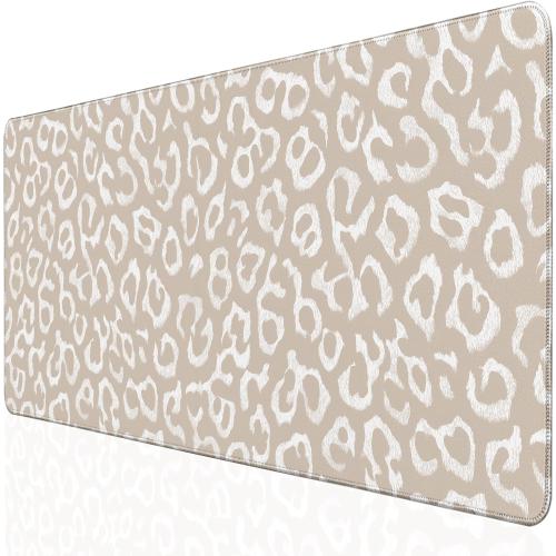Desk Cover Mat, XXL Large Mouse Pad, Computer Laptop Mat Desk Decor for Office Game Home 31.5 X 15.7 Inch (Beige Leopard Print)