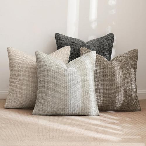 MIULEE Soft Decorative Chenille Pillow Covers Neutral 18x18 Pack of 4