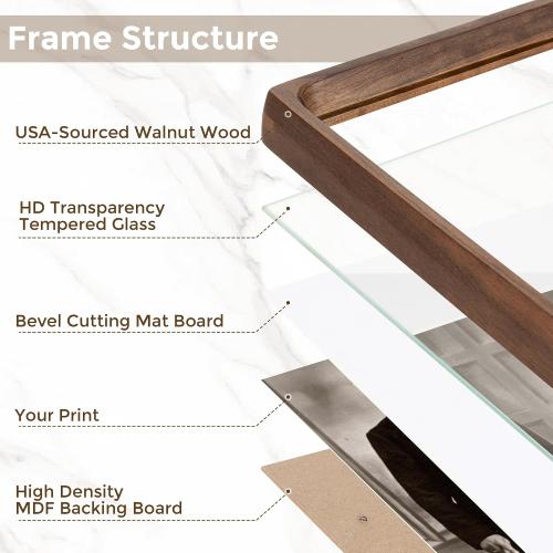 Dreamland 12x12 Picture Frame, USA-Sourced Walnut Wood Photo Frames with HD Tempered Glass, 12 x 12 Wooden Frame Matted to 8 x 8, 12x12 Frames Handcrafted Rounded Corner for Tabletop or Wall Display