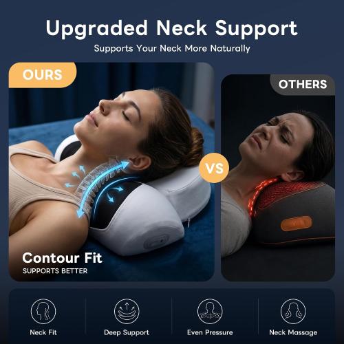 Upgraded 3-in-1 Neck Massager Pillow with Heat, Portable Cordless Neck Massager for Pain Relief Deep Tissue, Rechargeable Pillow Massager for Neck & Shoulder Relaxation (Gray)