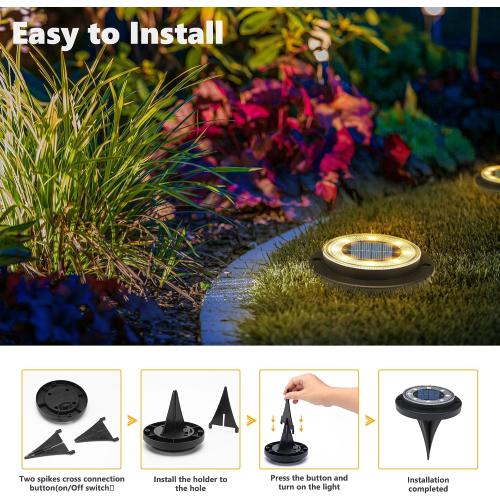 Solar Lights Outdoor Waterproof，Warm White 12 Pack 2-in-1 Ground Lights