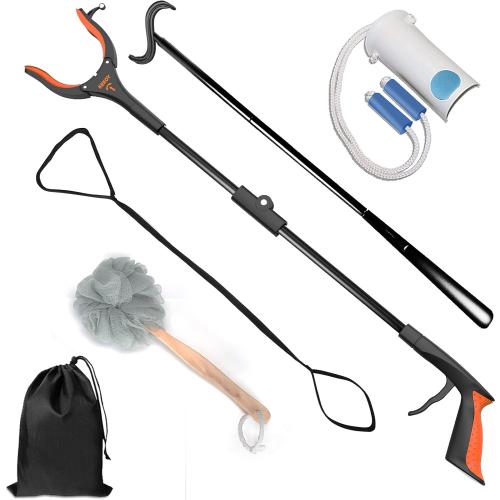 Kekoy 7 In 1 Hip Kit, Knee Back Surgery Hip Replacement Recovery Kit With 32 Grabber Reacher Tool,Sock Aid Device for Seniors,Shoe Horn Long Handle & Dressing Stick,Leg Lifter,Bath Sponge,Storage Bag