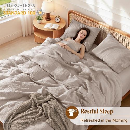 LBRO2M 100% French Linen Duvet Cover Set 3Pcs, Comforter Cover King Size
