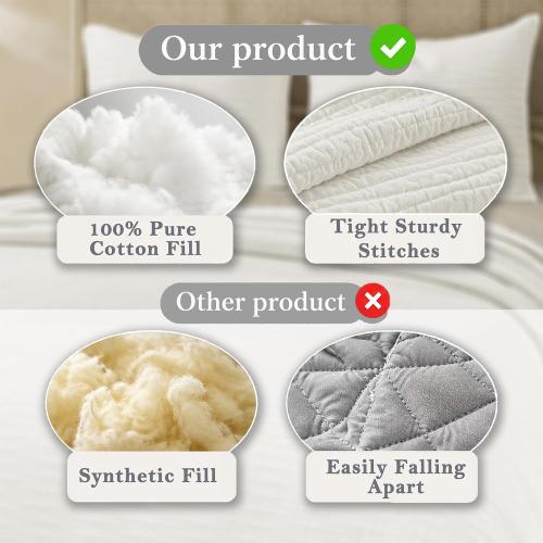 Wonderful Natural Linen Cotton Quilt - Skin-Friendly Breathable & Hypoallergenic Pre-Washed Quilt King, 3 Piece Wave Stitched White Bedding Set, All-Season Use Bedspread & Coverlet Bedding, 104x94