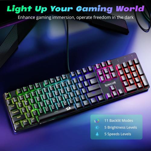 Redragon Mechanical Gaming Keyboard Wired, 11 Programmable Backlit Modes, Hot-Swappable Red Switch, Anti-Ghosting, Double-Shot PBT Keycaps, Light Up Keyboard for PC Mac Black