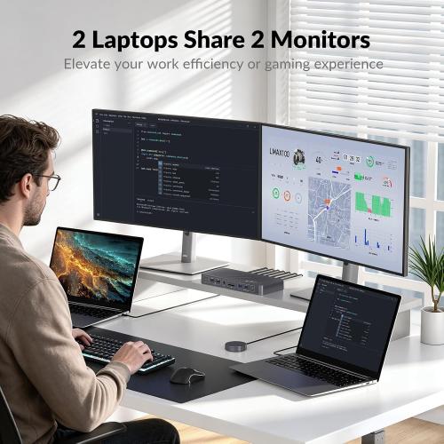 AV Access USB C KVM Switch Docking Station Dual Monitor 2 Laptops