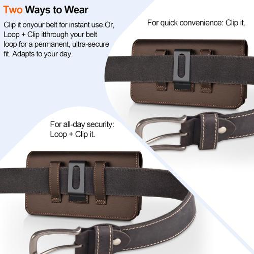 Leather Cell Phone Holster with Card Holder and Belt Clip Protective Case for Samsung Galaxy Ultra S25 S24 S23 S22 S21 S20 A17 A16 A15 A14 A13, Motorola G Stylus 5G, XL-Coffee