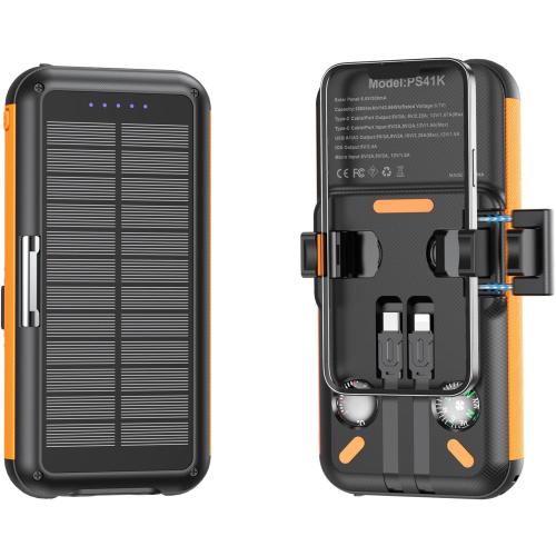 Power Bank Solar Charger 38800mAh with Built-in Cable, 22.5W Fast Charging