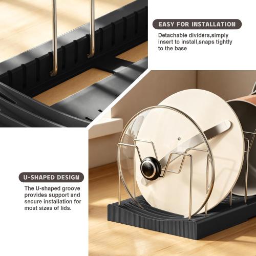 Magheo 2 Pack Pots and Pans Organizer Under Cabinet, Expandable 12.6-22.8 Kitchen Cabinet Organizer Holder with 10 Adjustable Dividers for Food Storage Container Lid, Cookie Sheet, Cookware(Black)