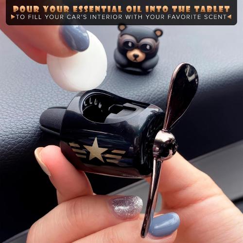 Airplane Car Air Freshener Vent Clip - Bear Pilot, Rotating Propeller