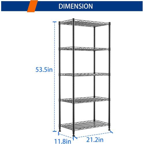 BLACK REGILLER 5-Wire Shelving Metal Storage Rack Adjustable Shelves,Standing Storage Shelf Units for Laundry Bathroom Kitchen Pantry Closet(Black,11.8 D x 21.2 W x 53.5 H)
