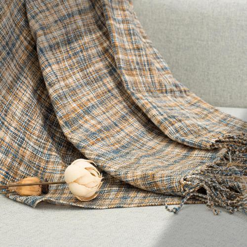 Chenille Throw Blanket for Couch with Tassels,60X80 Soft Lightweight Knitted Boho Decorative Blankets for Bed and Sofa,Blue and Yellow