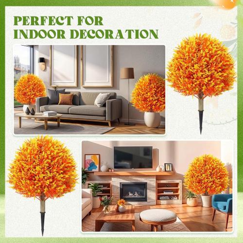 Lunmon Fall Artificial Topiary Trees Outdoor,24 Inch, 2 Pack, Orange