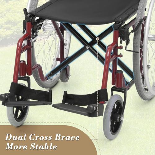 Athena Collection Wheelchair for Adult, Foldable Transport Wheelchair with 17 Width Seat 23.5 Rear Wheel, Wheel Chair with Flit-Back Armrest Swing-Away Footrest and Brake, Support 300 Lbs, Red