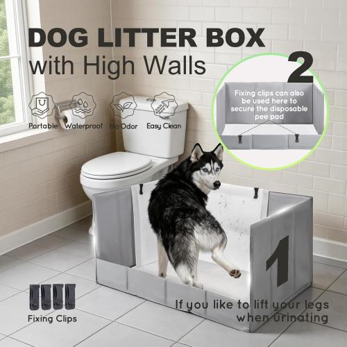 HQ4US 4LEGS Dog Litter Box Indoor High Walls, Puppy Pee Pad Holder Foldable