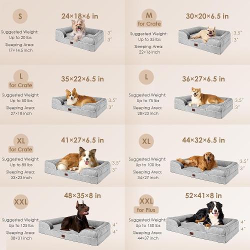 EHEYCIGA Orthopedic XXL Dog Bed, Waterproof Washable XL Big Pet Bed 48 | Non-Slip Bottom and Egg-Crate Memory Foam Extra Large Pet Couch Bed with Washable Removable Cover, Grey