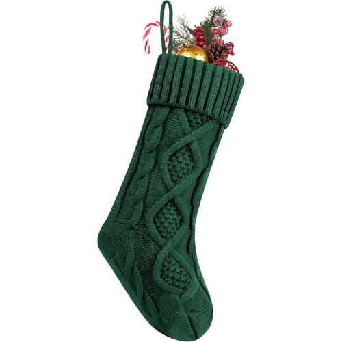 Fesciory 1 Pack Christmas Stockings 18 Inches Large Size Cable Knitted Stocking Gifts & Decorations for Family Holiday Xmas Party, Green 18in