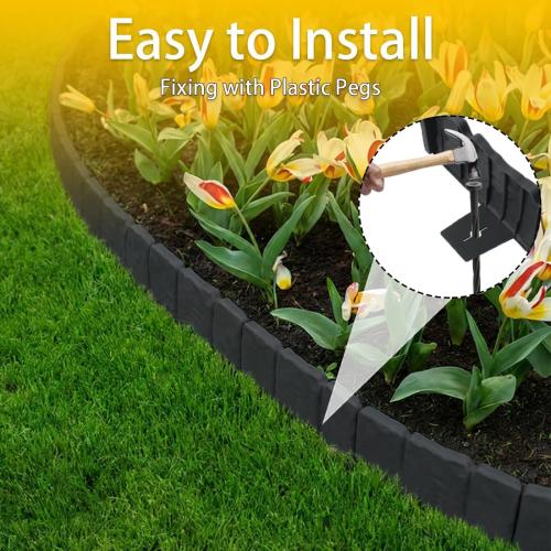 Garden Edging 40pcs, Faux Stone Edging for Landscaping [4 Inch Tall], Plastic Garden Mini Fence, Landscape Edging Border (Total 32FT) for Flowerbeds,Yard, Fence Edge with 40pcs Anchoring Spikes, Black