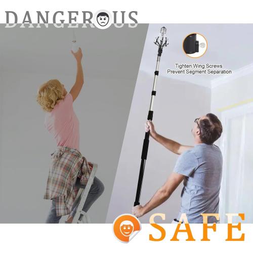 18FT Reach Light Bulb Changer for High Ceilings with Telescopic Extension Pole，3-12FT Light Bulb Extension Pole Changer with Baskets and Suction Cup for High Ceilings and Recessed Lights