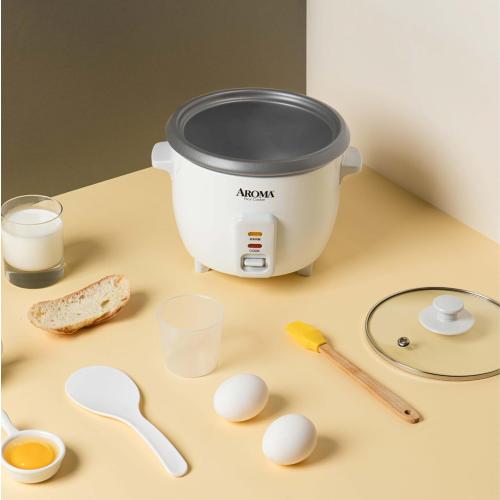 AROMA® Rice Cooker, 3-Cup (Uncooked) / 6-Cup (Cooked), Small Rice Cooker, Oatmeal Cooker, Soup Maker, Auto Keep Warm, 1.5 Qt, White, ARC-363NG