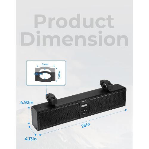 KEMIMOTO 6-Speaker Metal UTV Sound Bar Compatible with RZR Can-Am Golf ATV | 25-inch,IP65 Water Resistant,Fits 1.25-2 inch Roll Bar,Clear Audio SxS Soundbar
