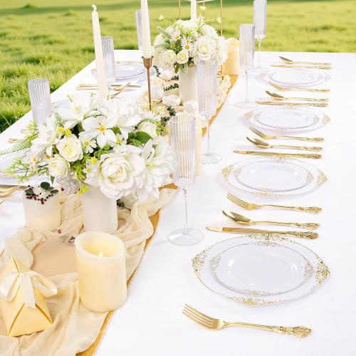 100PCS White Plates with Gold Trim Disposable for Thanksgiving