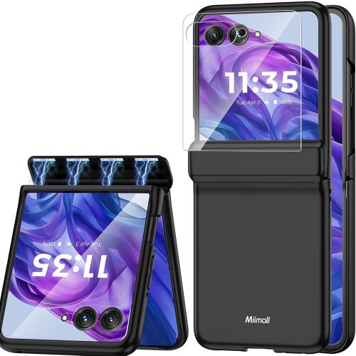 Miimall Slim Case for Motorola Razr  Plus 2024 with Screen Protector, Hinge Cover, Wireless Charging Bumper Case for Razr 50 Ultra