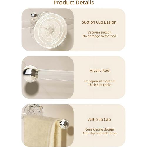Set of Transparent Suction Cup Washcloth Bar & Suction Cup Hanger Hook Removable Reusable Suction Cup Rack for Shower Bathroom Kitchen (Transparent)