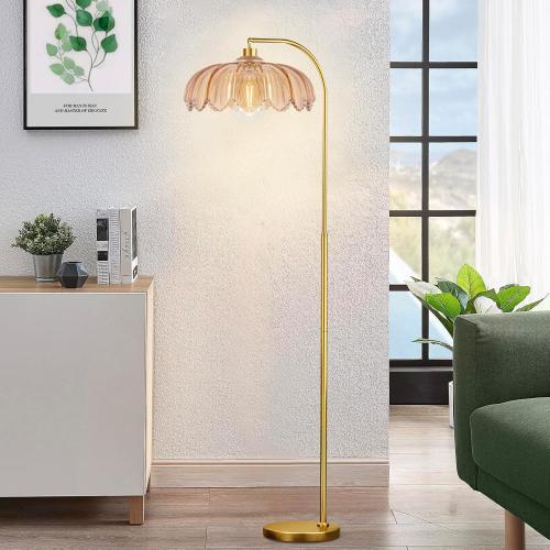 Gold Floor Lamp Dimmable Standing Lamp with Remote,Brass Tall Lamp Mid Century Modern Retro Glass Vintage Green Lamp Floor Light Boho Bohemian for Living Room,Bedroom