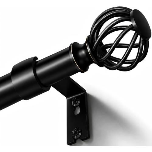 Curtain Rods for Windows 48-90 Inch(4-7.5Ft), Matte Black Decorative Curtain Rod Adjustable, Heavy Duty 1 Inch Drapery Rod for Living Room Bedroom Kitchen