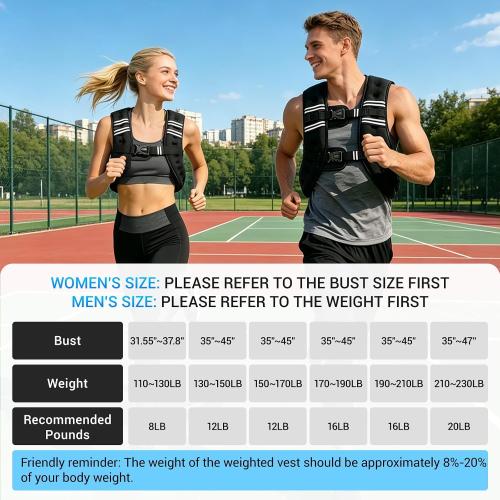 Weighted Vest, Adjustable Body Weight Vest with Reflective Stripe, 8/12/16/20lb for Men Women, Running Vest Woman for Strength Training, Workout, Jogging, Walking, Fitness Equipment, Gym, Muscle Building, Weight Loss, Weightlifting
