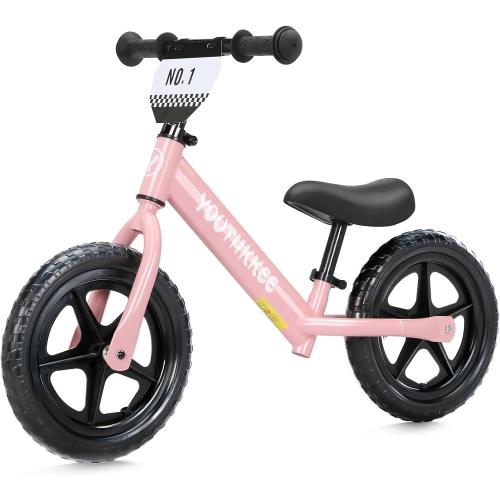 12 Inch Toddler Balance Bike for 1-3 Year Olds, No-Pedal Bike with Tool-Free Adjustable Seat, Quick Assembly, Gift for 1-3 Year Old Boys & Girls with Customizable Plate