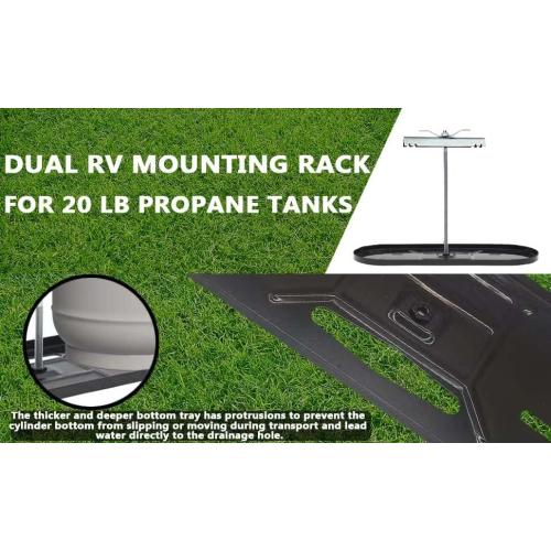 RV Dual Propane Tank Cylinder Rack for Camper and Travel Trailer for 20lb Tanks, Black,