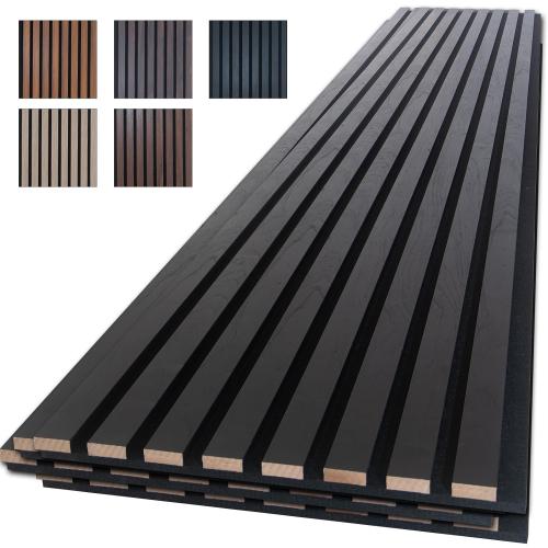 NeatiEase Wood Slat Wall Panels, 4-Piece 96 x 12.6, Soundproof & Noise Cancelling, Acoustic Wall Panels (Black)