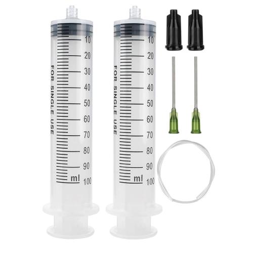 2 Pack 100ml Syringes with 55.1 Inch Tube and Needles 14G 1.5”, Sterile Syringe Individually Packaged for Labs, Liquid Measuring,Oil or Glue Applicator