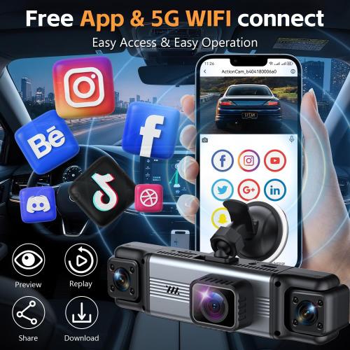 4 Channel 360° Dash Cam Front and Rear Inside, 64GB Card Included