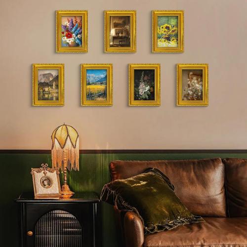 BESCRCL 5x7 Picture Frame Gold with Real Glass, Ornate Vintage 5 x 7 Photo Frames for Wall and Tabletop Display, Set of 4