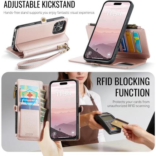 for iPhone 16 Pro Max - Phone Case Wallet Magnetic, Champagne Gold