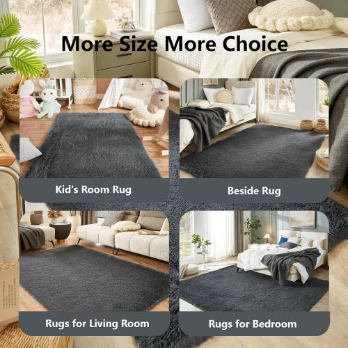 Floralux Area Rugs Size  9x12 Color Grey  Living Room, Dark Grey, Large Shag Rug Bedroom Rug, Ultra Soft Shaggy Fluffy Carpet for Playroom, Plush Modern Carpets for Kids Room, Dorm Home Decor Aesthetic