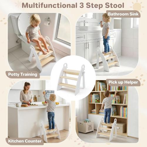 Step Stool for Toddlers & Kids, Bathroom Sink, 3 Step Foldable
