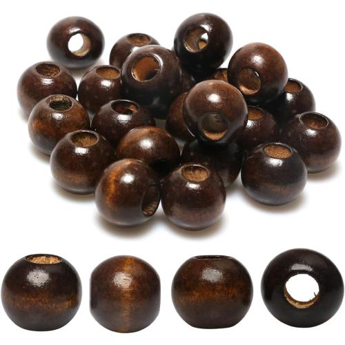 30 Pieces 25mm Wooden Beads for Craft, Brown Macrame Wood Beads with10mm Large Hole Wood Beads Dark Brown Round Dyed Loose Beads for Macrame DIY Handmade Decorations