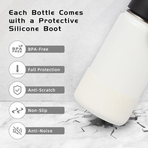 Volhoply 14oz KIds Stainless Steel Insulated Leakproof Water Bottle with Straw Lid and Silicone Boot,BPA-Free Easy Use for Boys&Girls,Double Wall Vacuum Bottles(White,1)