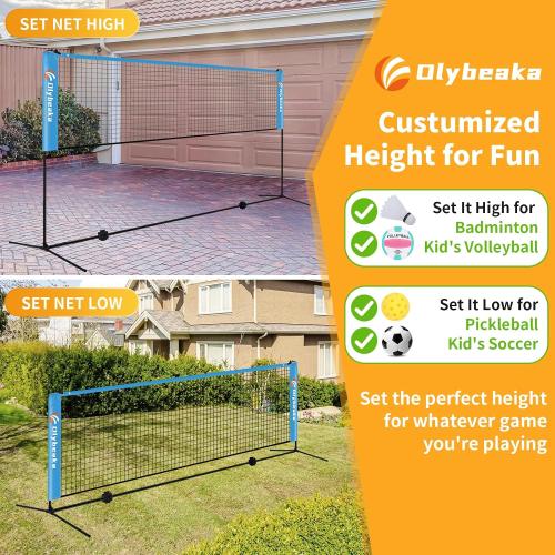 Portable Multi - Sport Net: Height - Adjustable for Pickleball, Badminton, Junior Tennis, Small Volleyball, Soccer | Driveway & Backyard Use | with Carrying Bag