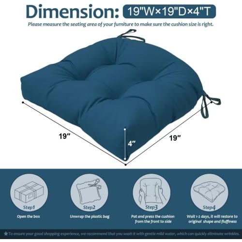 Outdoor Chair Cushions , 19x19 Tufted Outdoor Seat Cushions, Waterproof Patio Furniture Cushions,Navy Blue