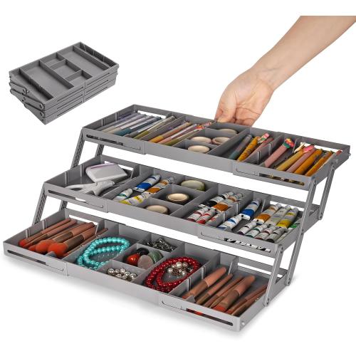 3 Tier Drawer Organizer Versatile Expandable Junk Drawer Organizer Grey