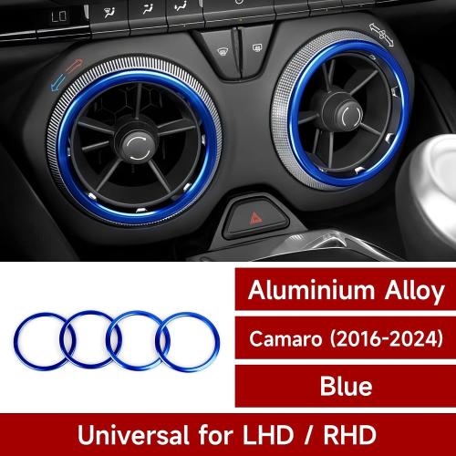 for Chevrolet Camaro Accessories Air Conditioner Outlet AC Vent Cover Trim for 2017 2018 2019 2020 2021 2022 2023 2024 Center Console Chevy Camaro Interior, Aluminum 4pcs (Blue)