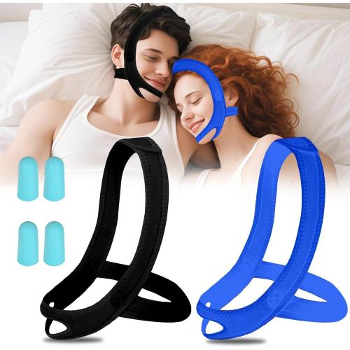 Anti Snoring Chin Strap for Sleeping, 2 Pack Adjustable Jaw Support Strap to Keep Mouth Closed, Soft Snoring Solution for Men Women, Stops Snoring Dry Mouth, Comfort Fit Nighttime Sleeping Aid