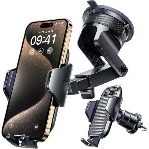[True Military-Grade] Car Phone Holder VANMASS [Upgraded Strongest Suction&Clip] Cell Phone Mount for Dashboard Windshield Vent Kit, Truck Cradle Stand for iPhone 18 Pro Max 17 16 15 Android,Ink Black