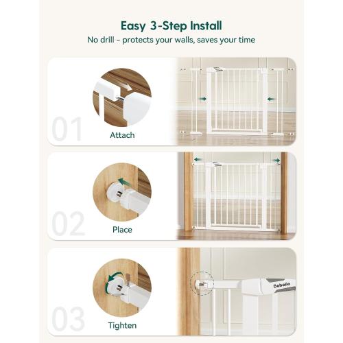 BABELIO Safety Gate Door Fits for Stairs, Narrow and Wide Doorways with Auto Close, Easy Install, No Drilling, Pressure Mounted for Baby, Child, Pets, Dog/Puppy, 26''-40'', White